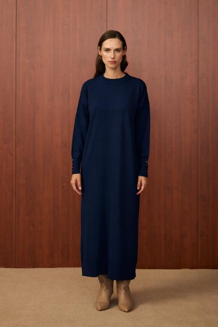 Basıc Triko Elbise-Lacivert