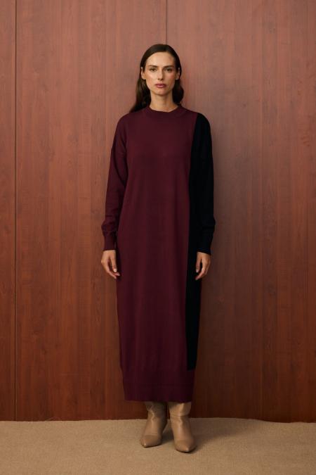 Blok Elbise-Bordo
