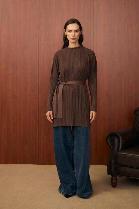 Shine Triko Tunik-Kahverengi