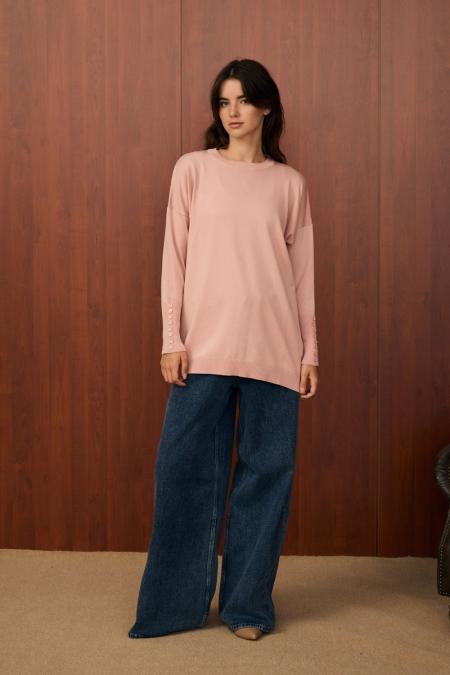 Basic Düğme Triko-Pudra