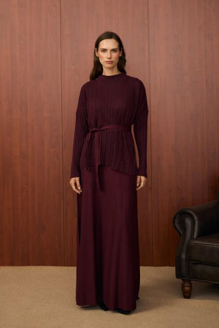 Simli Etek Takım-Bordo