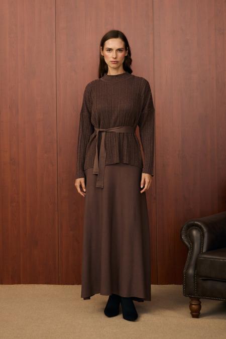 Simli Etek Takım-Kahverengi