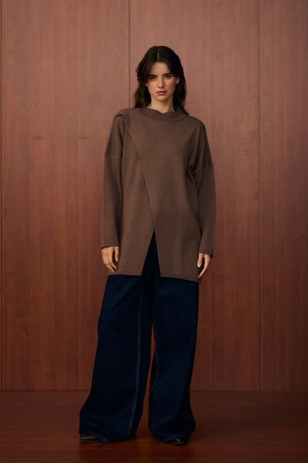 Makas Triko Tunik-Kahverengi