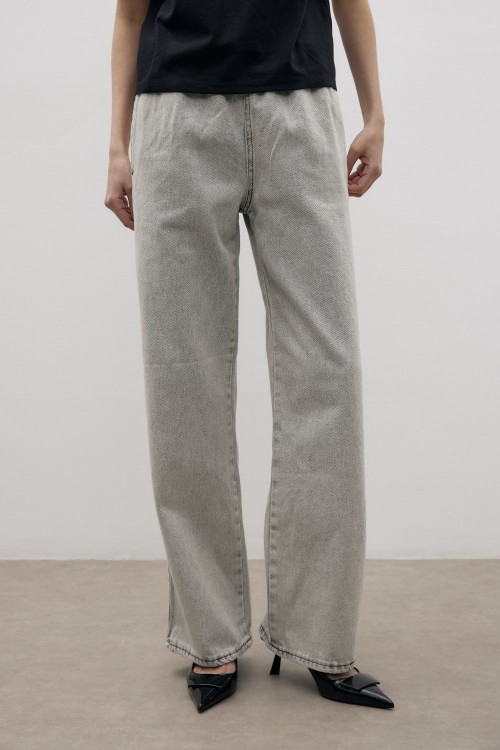 Palazzo Denim Pantolon-Ky Gri-MRW-1515