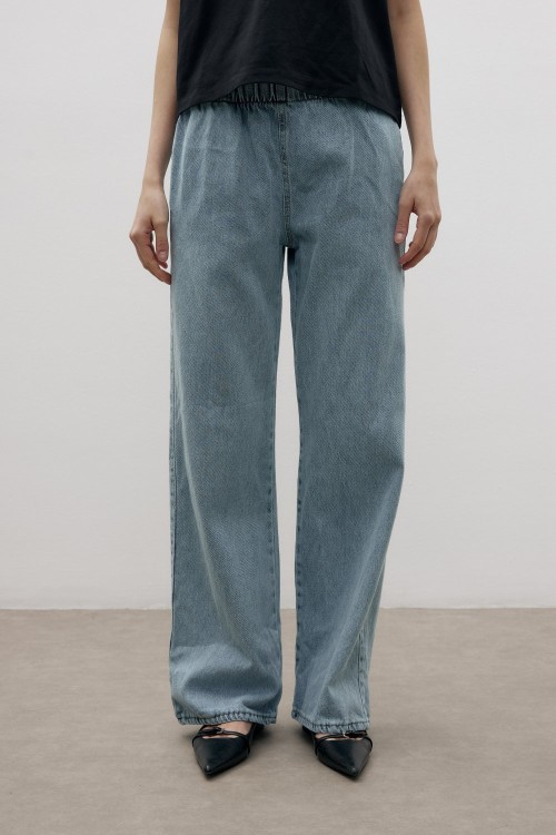 Palazzo Denim Pantolon-Ky Mavi-MRW-1515