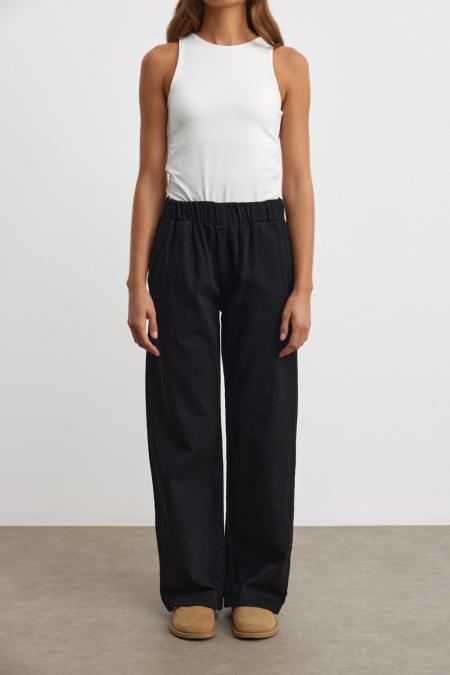 Palazzo Denim Pantolon-Siyah