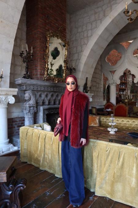 Lady Kürk Yelek-Bordo