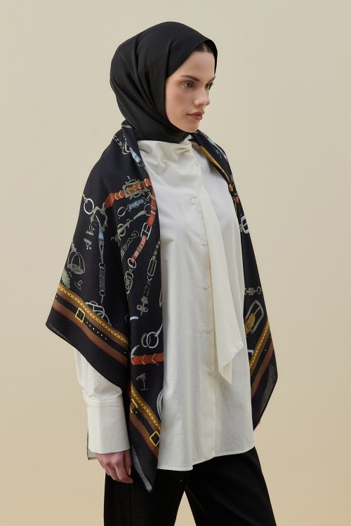 Chale Omuz Şal-Siyah-MRW-2617