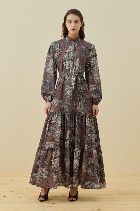 Bloom Serisi Elbise-Kahverengi 