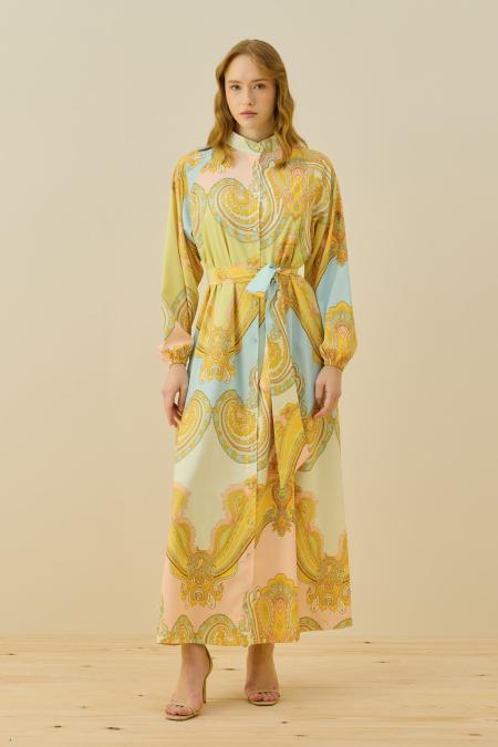 Leydi Krep Elbise-Gold