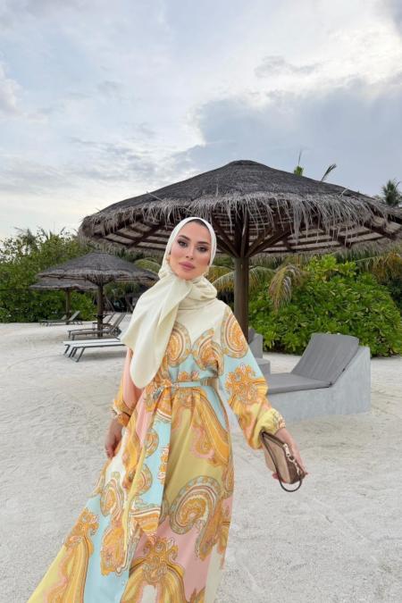 Leydi Krep Elbise-Gold-MRW-1803