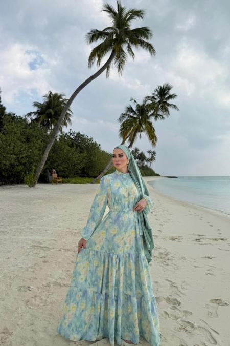 Bloom Serisi Elbise-Su Yeşil-MRW-1786