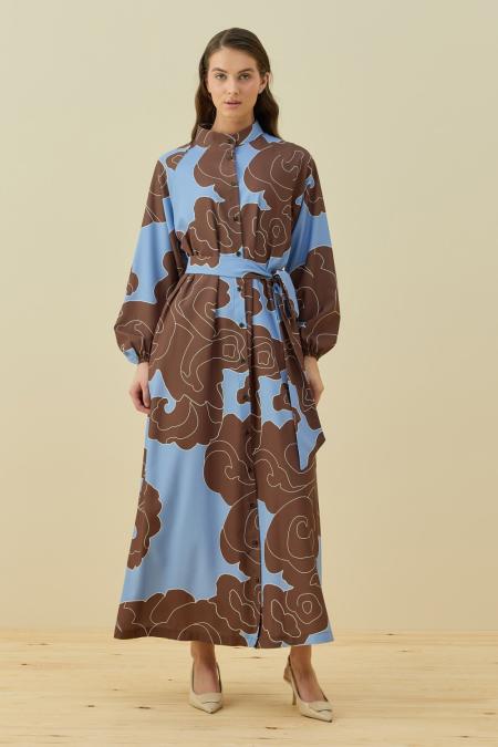 Leydi Krep Elbise-Kahverengi 