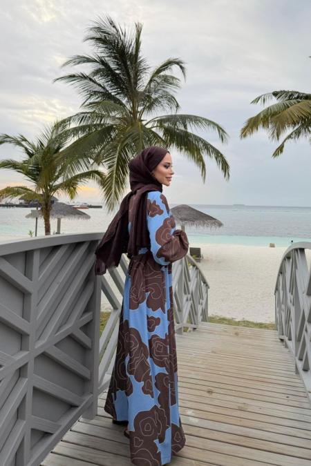 Leydi Krep Elbise-Kahverengi -MRW-1803