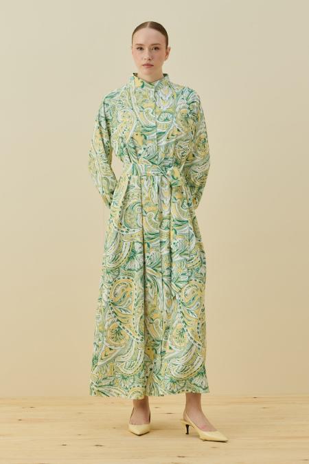 Leydi Krep Elbise-Sarı 