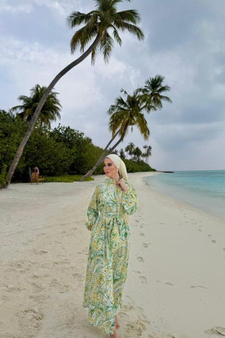 Leydi Krep Elbise-Sarı -MRW-1803