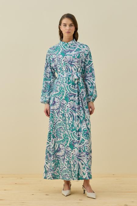 Leydi Krep Elbise-Yeşil