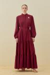 Broşlu Elbise-Bordo 