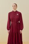 Broşlu Elbise-Bordo -MRW-1669