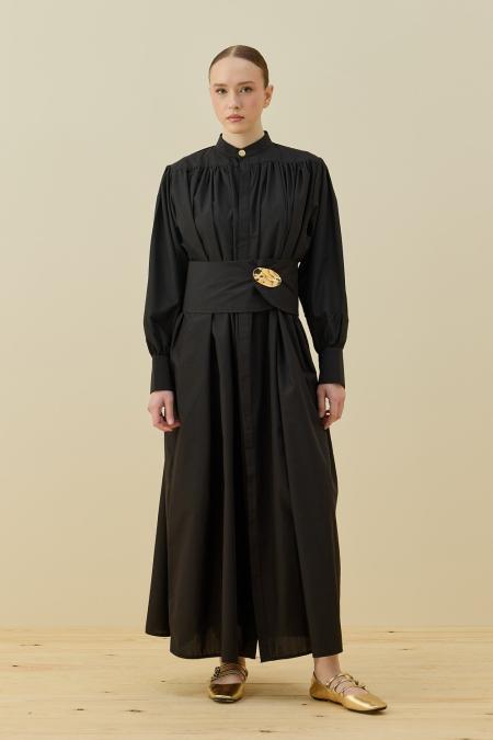 Şık Poplin Elbise-Siyah 