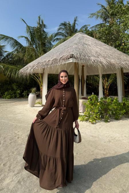 Organik Müslin Elbise-Kahverengi -MRW-1795
