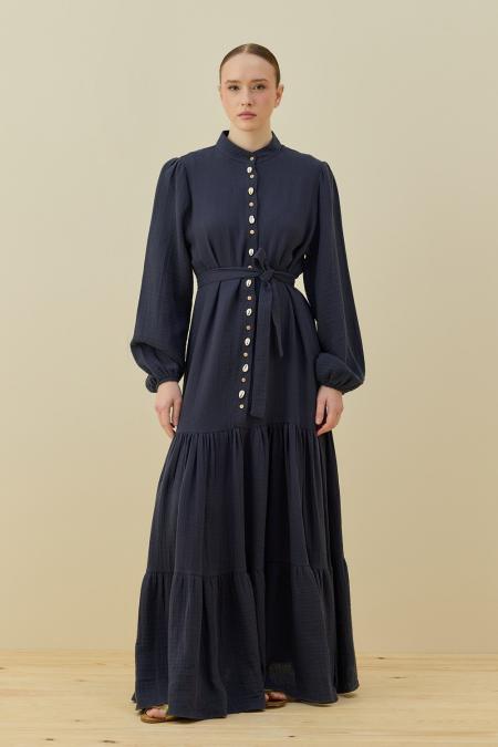 Organik Müslin Elbise-Lacivert