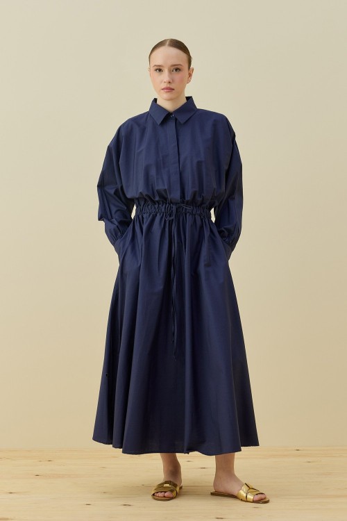 Basic Poplin Elbise-Lacivert-MRW-1638