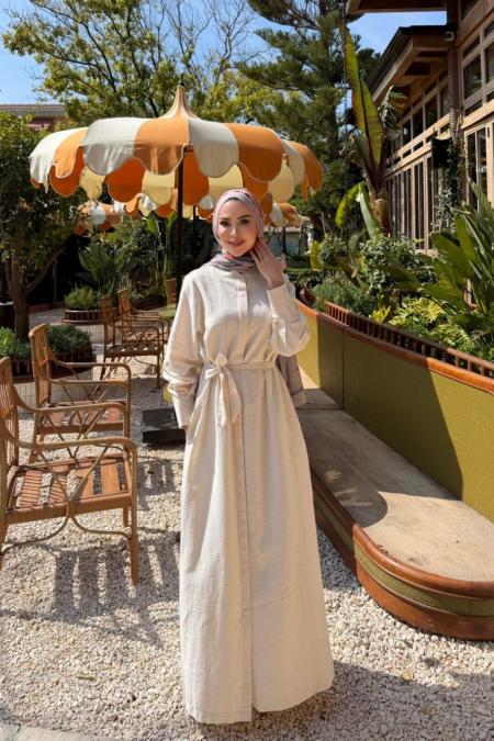 Vietnam Elbise-Ekru -MRW-1777