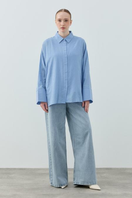 Pamuk Taşlı Gömlek-Bebe Mavi 