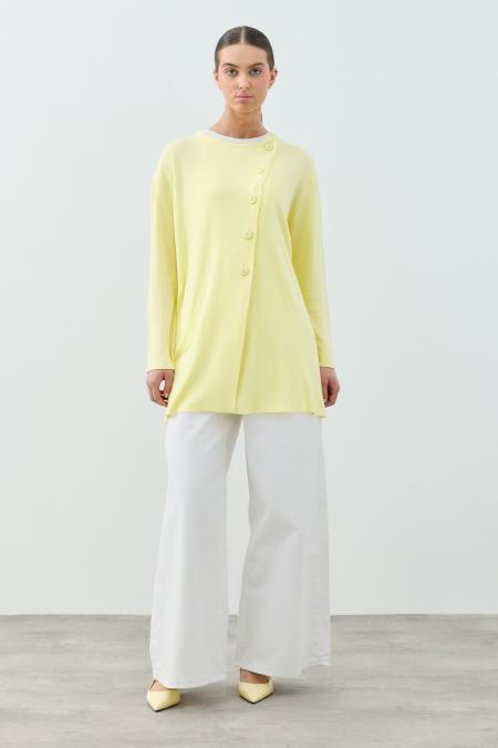 Yan Düğme Hırka-Sarı 