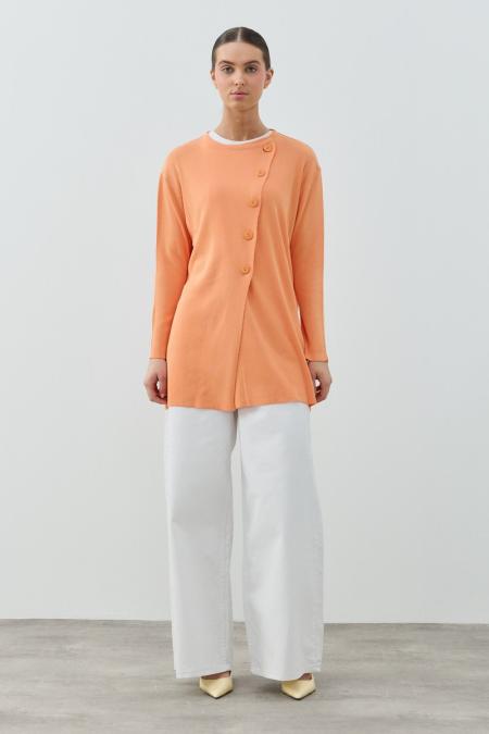 Yan Düğme Hırka-Turuncu 