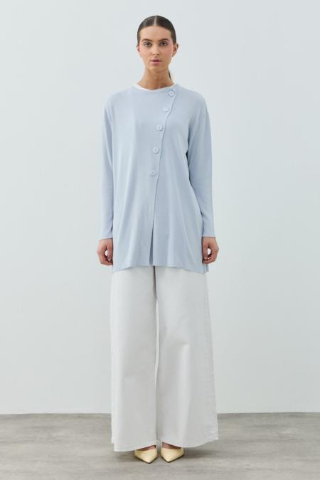 Yan Düğme Hırka-Mavi 