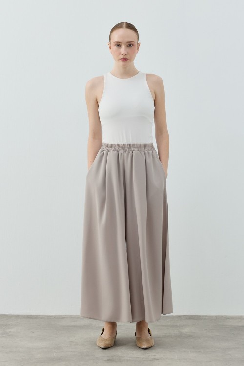 Comfy Krep Pantolon Etek-Vizon -MRW-1782