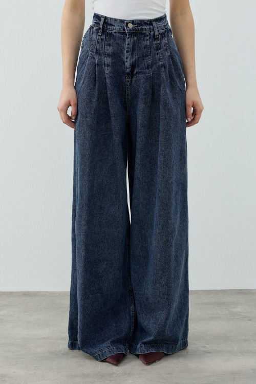 Pileli Denim Pantolon-Ky Lacivert-MRW-1691
