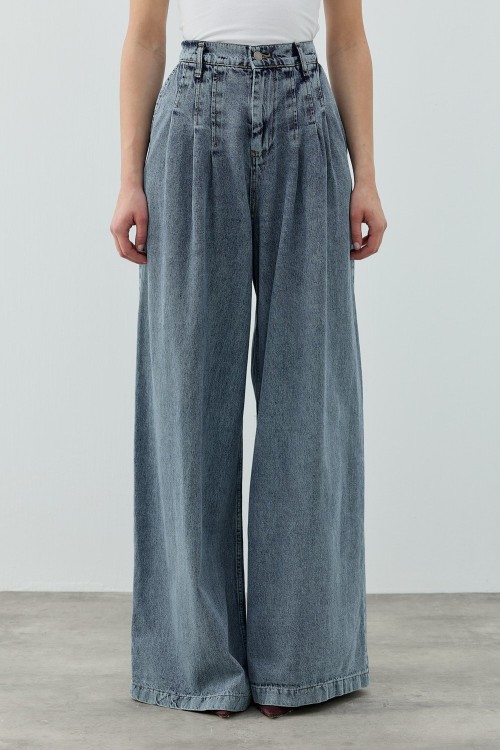 Pileli Denim Pantolon-Ky Mavi -MRW-1691