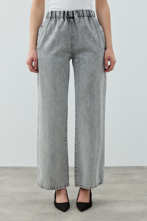Palazzo Taşlı Denim-Ky Gri -MRW-1693