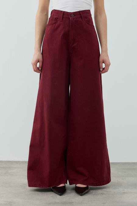 Salaş Denim Pantolon-Bordo