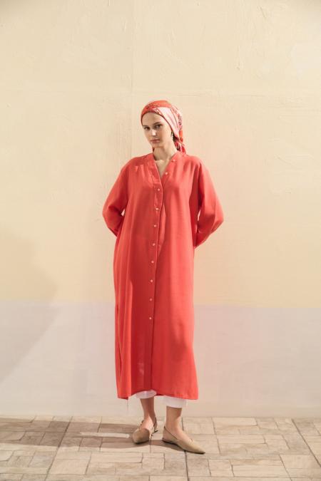 Arka Uzun Gömlek-Nar Çiçeği