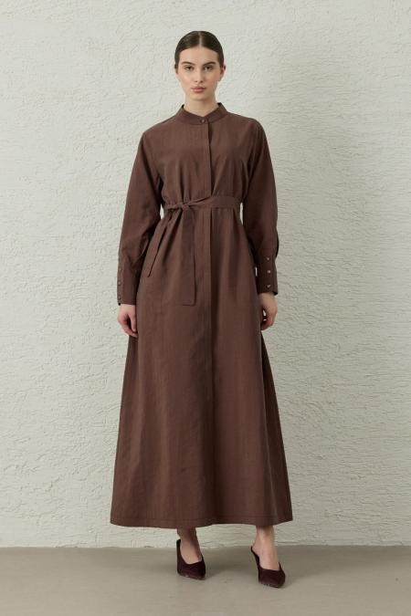 Tensel Şık Elbise-Kahverengi 