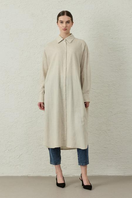 Uzun Keten Gömlek-Taş -MRW-1811