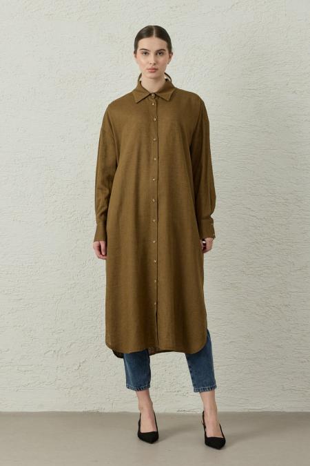 Uzun Keten Gömlek-Kahverengi-MRW-1811