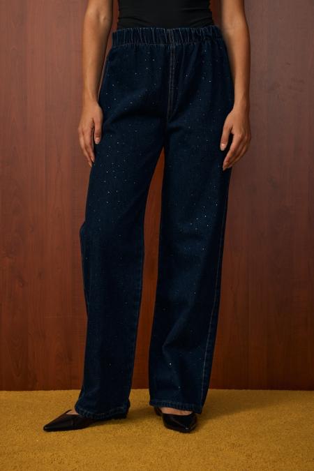Palazzo Taşlı Denim-Lacivert -MRW-1693
