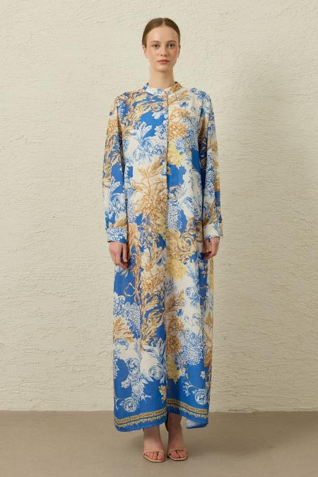Blue Flowers Elbise-Mavi-MRW-1834