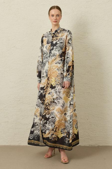 Blue Flowers Elbise-Siyah-MRW-1834