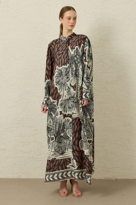 Bali Linen Elbise-Kahverengi-MRW-1845