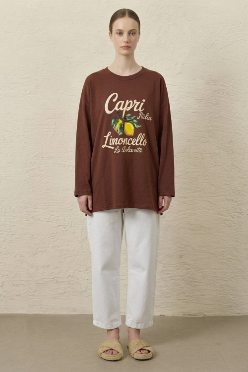 Capri Uzun Kol Tshirt-Kahverengi-MRW 1854