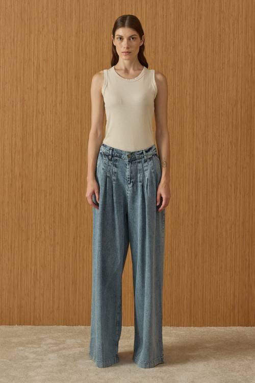 Pileli Denim Pantolon-Ky Mavi-MRW-1960