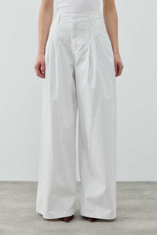 Pileli Denim Pantolon-Beyaz-MRW-1960