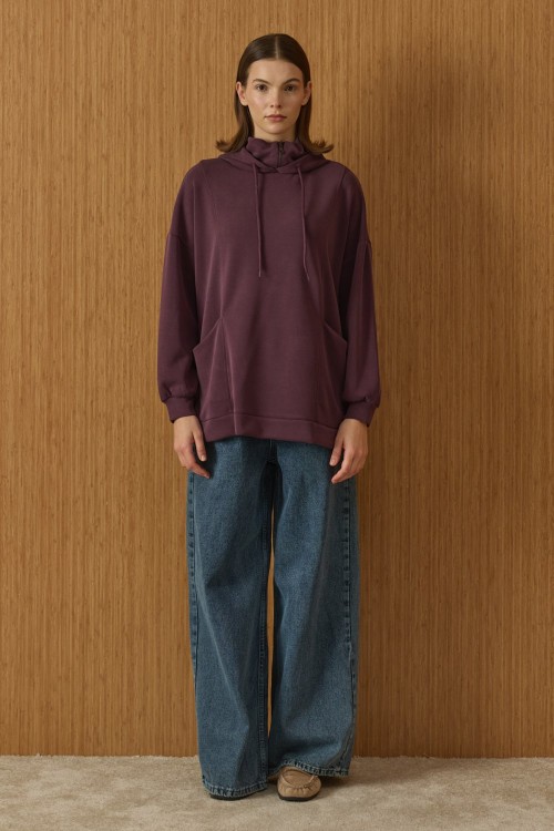 Soı Çizgili Modal Sweat-Mürdüm-MRW-2026