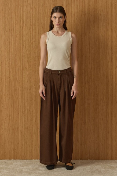 Pileli Denim Pantolon-Kahverengi-MRW-1960